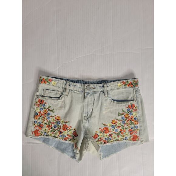 BlankNYC Denim Hiker Shorts Sz 28 Floral Embroidered Mid Rise Boho Festival - Picture 2 of 8